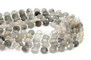 Cuentas de piedras preciosas facetadas redondas de cuarzo gris nublado natural de doble punto terminado - Imagen 1 de 6