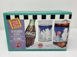Coca-Cola Glassware Collection 6 Decorated 16 oz Glasses "Cubs & Seal" 1997 NOS - Picture 1 of 5