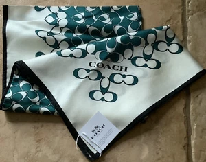 COACH F30067 Bias C Square Scarf 35"x 35” 100% Silk Viridian/Ivory NWT - Picture 1 of 5