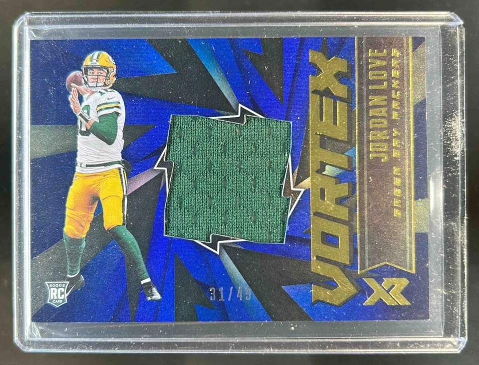 2020 Panini XR Jordan Love Vortex Jersey Blue Rookie RC #/49 Packers - Image 1 of 2