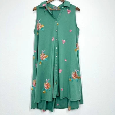 Figueroa & Flower Size Large Green Floral Embroidered Collared A Line Dress - Image 1 of 4