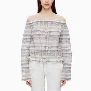 Theory Odettah-Vall Striped Cotton Silk Off-Shoulder Top Size Medium - Picture 1 of 12