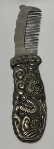 Antique Quing Dynasty Silver Dragon Heir Repousse Folding Comb  - Picture 1 of 5