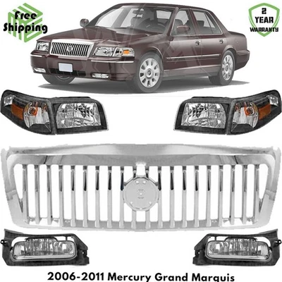 Front Grille Assembly & Headlight Assembly For 2006-2011 Mercury Grand Marquis Foto 1 de 4