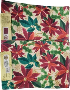 2 Same Fabric Placemats(13x19")CHRISTMAS POINSETTIA FLOWERS &HOLLY BERRIES,Haida - Picture 1 of 21
