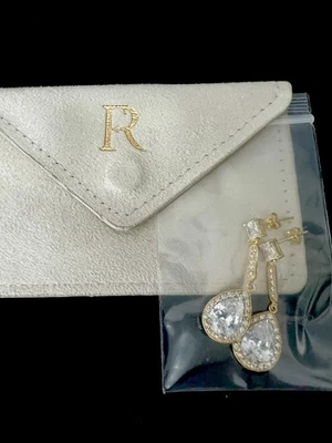 Novo $185 Freida Rothman FABULOSO Brincos de Gota de Lágrima de Cristal 14K sobre SS - Imagem 1 de 4