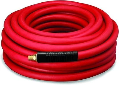 Premium Red Rubber Air Hose 3/8" x 50 ft 300 PSI Assembly with 1/4" Male Pipe - Image 1 of 4