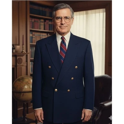 VINTAGE PREMIUM 90s LANDS END 100% WOOL NAVY DOUBLE BREASTED BLAZER 40L USA - Image 1 of 4