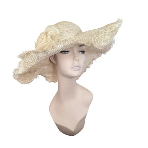Lauren Ralph Lauren Wide Brim Straw Hat Rose Floral Accent Summer Boho w/tag M - Picture 1 of 15