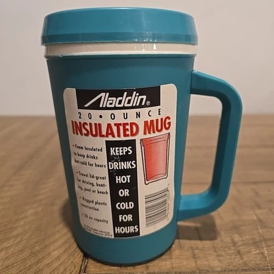 Taza de café de viaje vintage Aladdin 20 oz verde azulado aislada taza vaso con tapa 1993 Foto 1 de 4
