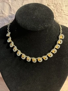 Rhinestone Surrounding Yellow Rectangle Settings Necklace-Banana Republic - Picture 1 of 5