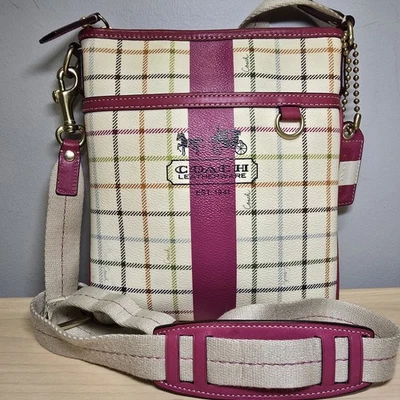 COACH 41440 Tattersall Heritage Swingpack Crossbody Bag Pink Multicolor  - Image 1 of 4