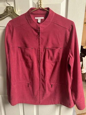 Chaqueta de microfibra con cremallera completa para mujer JM Collection, talla 16 rosa intenso liso XL Foto 1 de 4