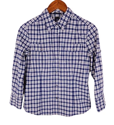 Theory Medium Navy White Plaid Long Sleeve Button-Up Top 3/4 Roll Tab Sleeve — 第 1/4 张图片