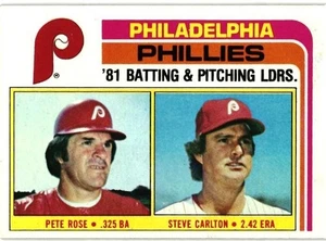 1982 TOPPS # 636 - PETE ROSE & STEVE CARLTON - PHILADELPHIA PHILLIES LEADERS - Picture 1 of 2