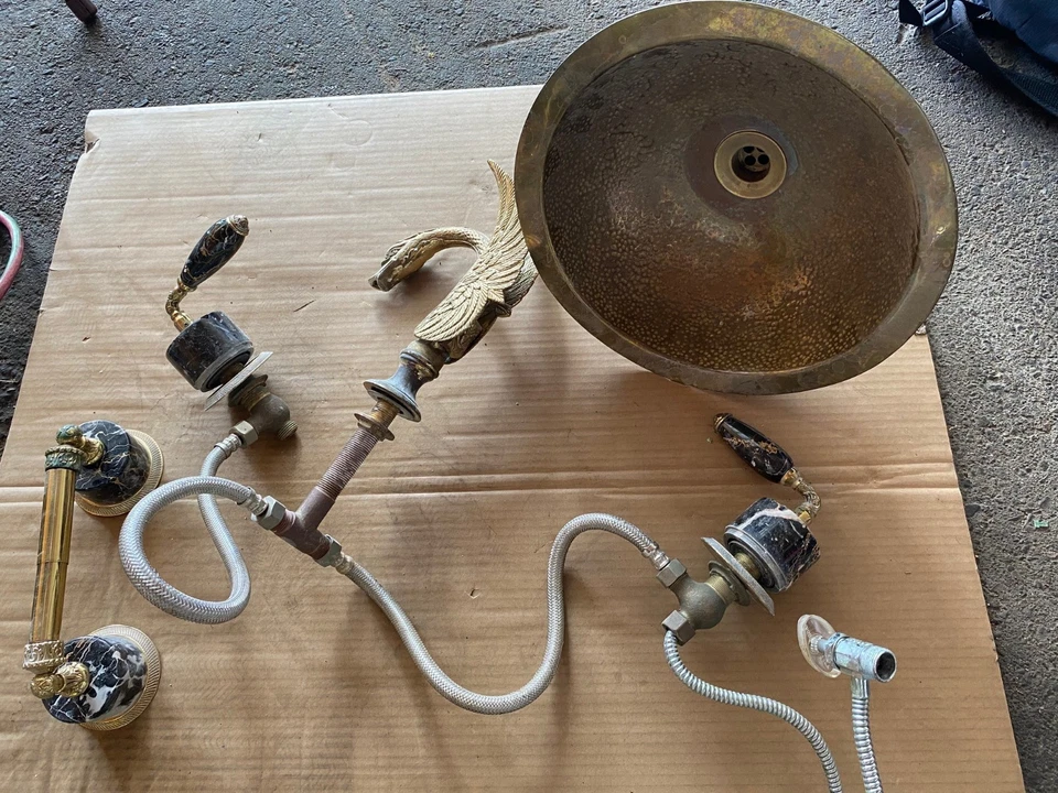 Sheryl Wagner Faucet and Toilet paper holder- gold and marble + Sink  - Image 1 of 4