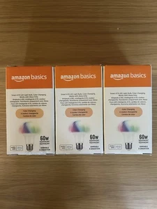 3-Pack Amazon Basics Smart Light Bulbs WiFi LED RGB A19 60W E26 Dimmable - Picture 1 of 5