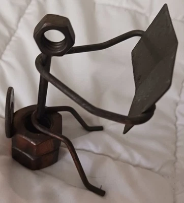 Recycled Metal Art Sculpture Man On Toilet From Scrap Metal Nuts Washers Copper - Image 1 of 4