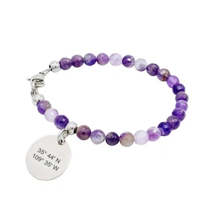 Ladies Jewellery With Grid Coordinates Charm Bracelet Amethyst Beads Starlight - Picture 1 of 6