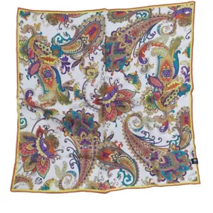 V Fraas Silk Hand-Rolled 20" Square Scarf Vibrant Multicolored Paisley - Picture 1 of 7