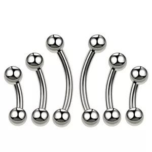 6MM- 16MM BARBELL PIERCING STAINLESS BANANA CURVED BAR EYEBROW EAR BELLY SILVER - Picture 1 of 5