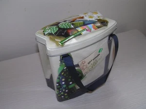 Girl Scouts Cream & Blue Small Tote Advertising Metal Tin Containers with Ribbon - Picture 1 of 5