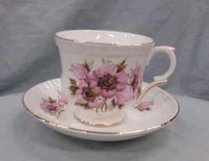 Staffordshire Crown Fine Bone China Pink Floral Made in England Tea Cup & Saucer - Picture 1 of 5