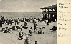 OCEAN GROVE NJ ESCENA DE BAÑO DE LILLAGORE 1907 POSTAL VINTAGE 061924 T - Imagen 1 de 2