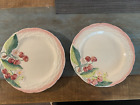 PORTA Portugal 2 Plates Raised Cherry Painted Floral White Basketweave Trim 9in