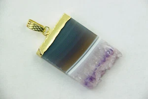 BUTW Gold Electroformed Amethyst Geode Slice Pendant with GP chain 0522R - Bild 1 von 3
