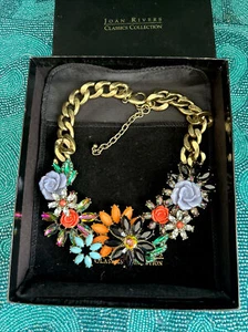 New Joan Rivers Jeweled Statement Cluster Floral Rhinestones Bib Necklace 16” - Picture 1 of 5