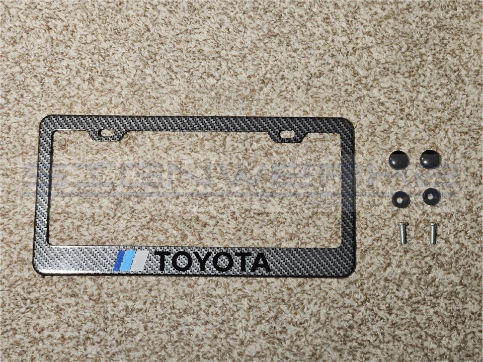 Toyota Retro Stripes Blue CF Printed Black Aluminum License Plate Frame - Image 1 of 1