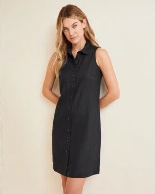 Garnet Hill классический льняной рубашки платье трапециевидный черный на пуговицах размер 0 100% льна - Изображение 1 из 4