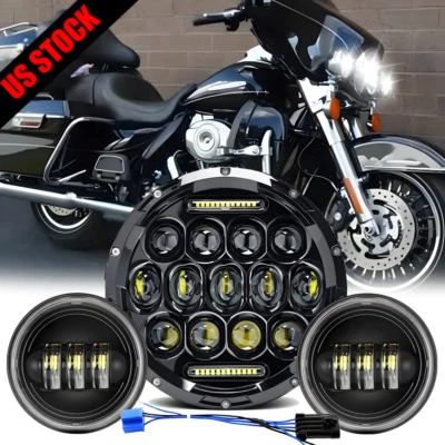Faro LED DRL de 7 pulgadas + luces de paso para Harley Davidson Touring Road King Foto 1 de 4