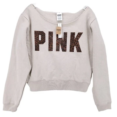NWT Victoria's Secret Pink Fleece Cropped Sweatshirt Animal Print Vanilla Bean - Image 1 of 4
