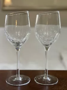 Pier 1 One Angled Rim Crackle White Wine Glasses ~ SET OF 2 - Picture 1 of 5