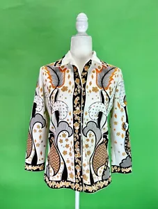 Vintage 70s Brown and Orange Psychedelic Paisley Disco Shirt - Size S/M - Picture 1 of 8