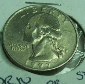 1997 P WASHINGTON CLAD QUARTER DOLLAR ERROR STRUCK THRU WORN AWAY FACE - Picture 1 of 5