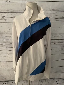 Nautica Jeans Co.Track Jacket Mens Sz L White Blue Full Zip Collar Logo Long Slv - Picture 1 of 8