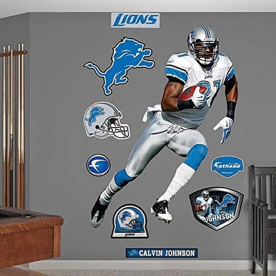 Calvin Johnson Lions WR Legend REAL BIG Lifesize FATHEAD + all logo's Extras HOF - Image 1 of 1