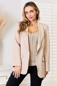 Shawl Collar Long Sleeve Blazer Women's Tailored Suit Jacket Cardigan - Picture 1 of 5