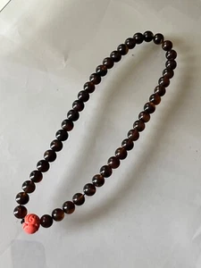 Sumatra cherry amber 43 brown round beads 14mm + one glass pendant 21mm necklace - Picture 1 of 7