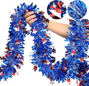 4Th of July Garland Decor,33Ft Glitter Tinsel Patriotic Decorations for Tree Car - Picture 1 of 5