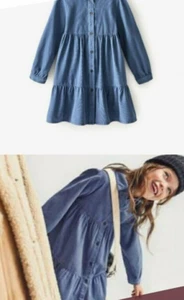 ZARA NIÑAS PANA AZUL FINO BALLENA MANGA LARGA CAMISA VESTIDO MANGA LARGA 3-4 - Imagen 1 de 7