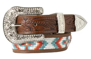 Angel Ranch Western Girls Belt Kids Multicolor Beaded Inlay Brown D130002897 - Picture 1 of 2