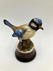 Royal Heritage Bone China Blue Titmouse Bird Porcelain Figure on Wood Like Base