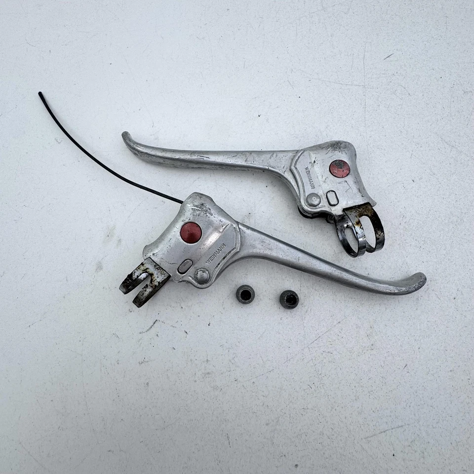 Par de palancas de freno de bicicleta de carretera Weinmann de aleación de punto rojo de colección 22 mm plateadas A67 Foto 1 de 4