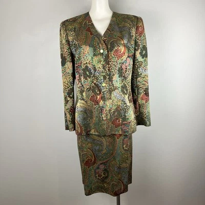 Carlisle Skirt Suit Wool Silk Blend Paisley Elegant Business Special Event 12/14 - Image 1 of 4