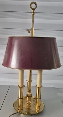 Ancienne lampe bouillotte style empire, Directoire 3 feux abat jour en tôle - Photo 1/4