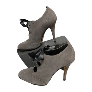 Talbots Suede Heels Leather Sole Ribbon Laces US Women 8 B Gray Lace Up Ankle - Picture 1 of 12
